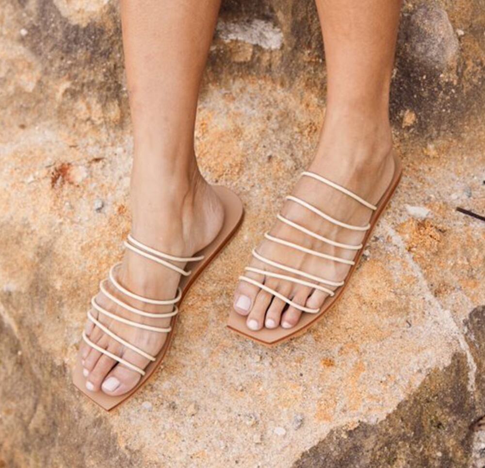 St. Angi 39 Flat Leather Slide yellow seni Sandals